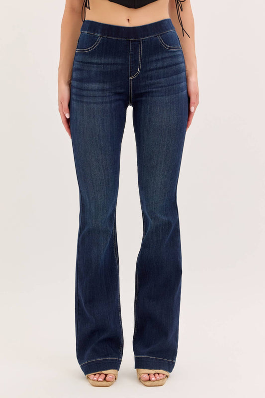 High Rise Dark Pull On Flare Jegging