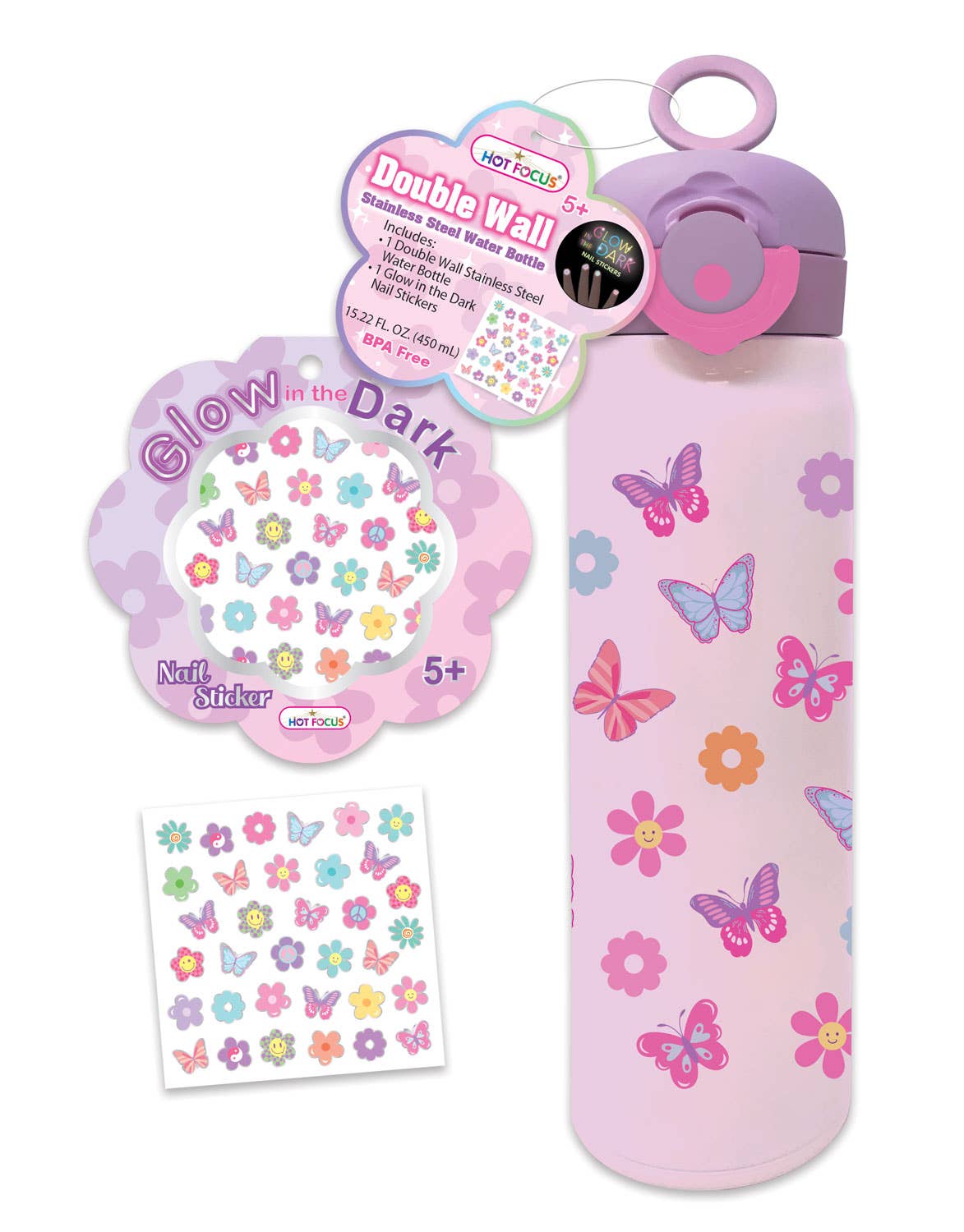 Double Wall Stainless Steel Water Bottle, Tie Dye Butterfly