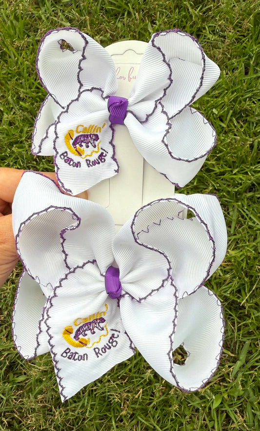 Callin’ Baton Rouge Embroidered  Hair Bow: 4 inch