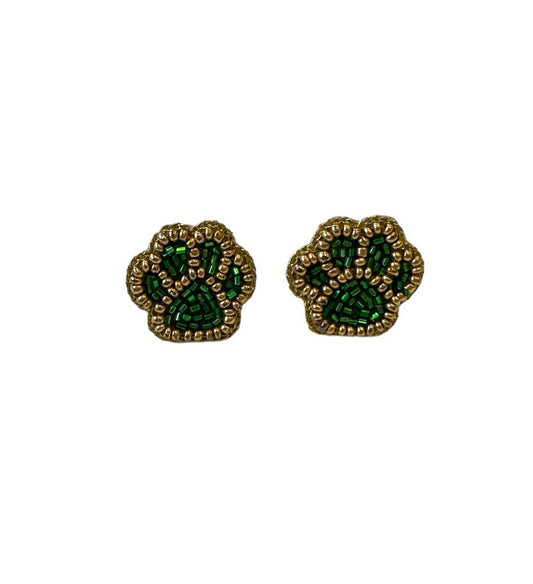 Game Day Earrings - Paw Stud Earrings - Green