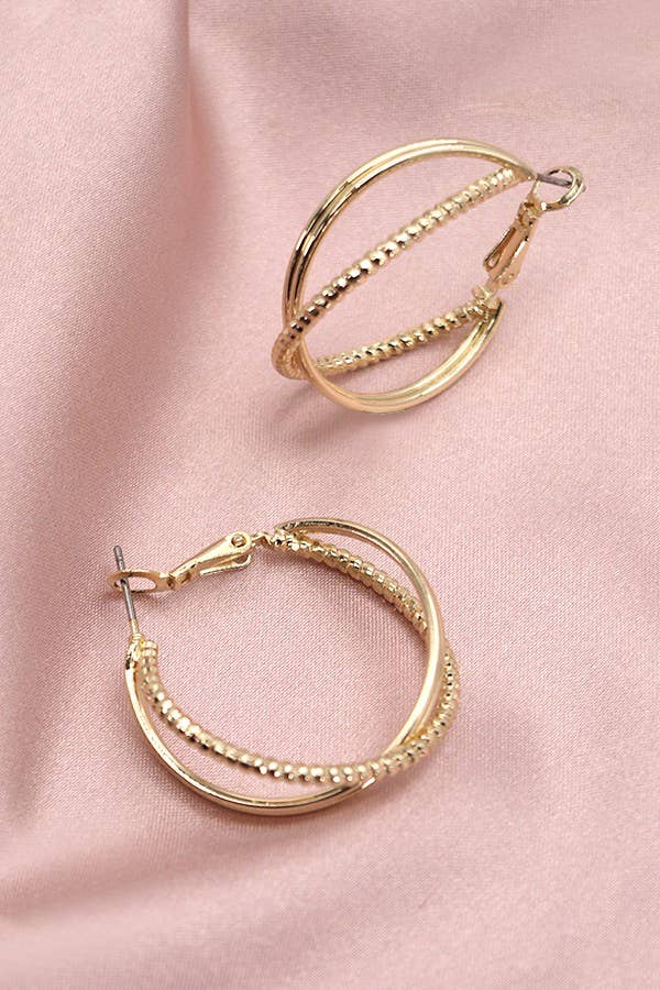 INTERTWINED HALF SPHERE HOOP EARRINGS | 31E03712: GOLD
