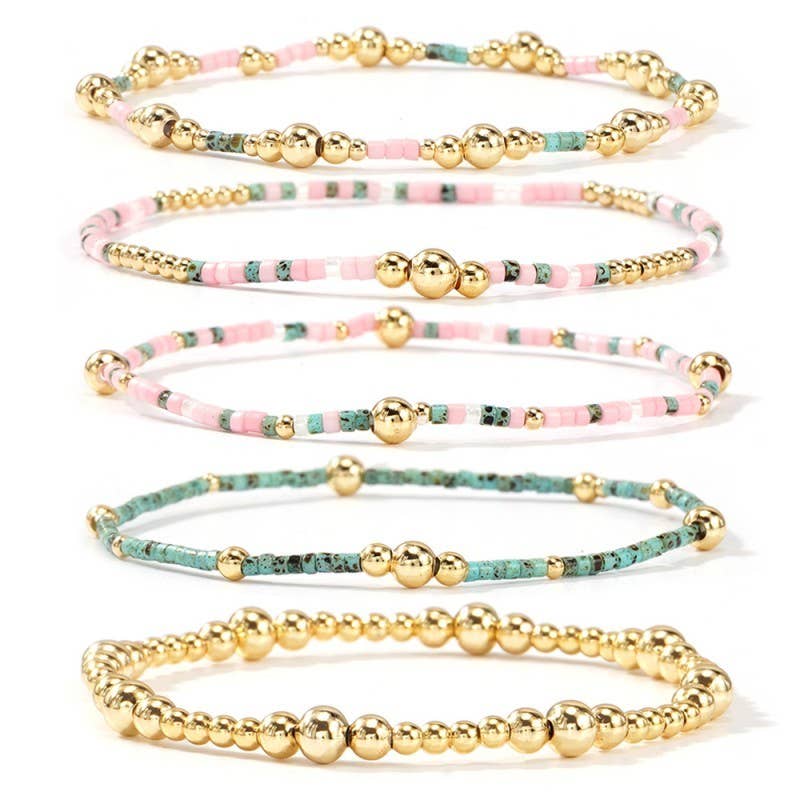 MULTI LAYER NATURAL STONE BALL CHAIN LINK BRACELET