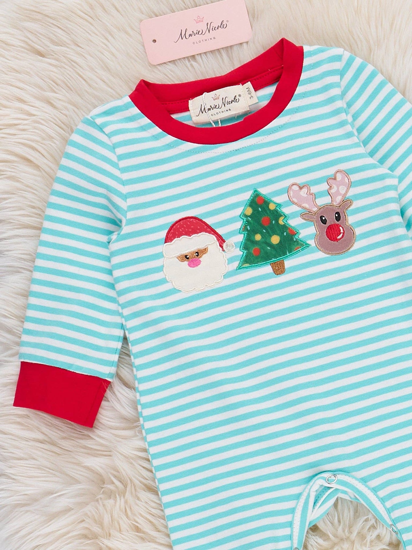 Christmas Cheer Striped Embroidered Romper