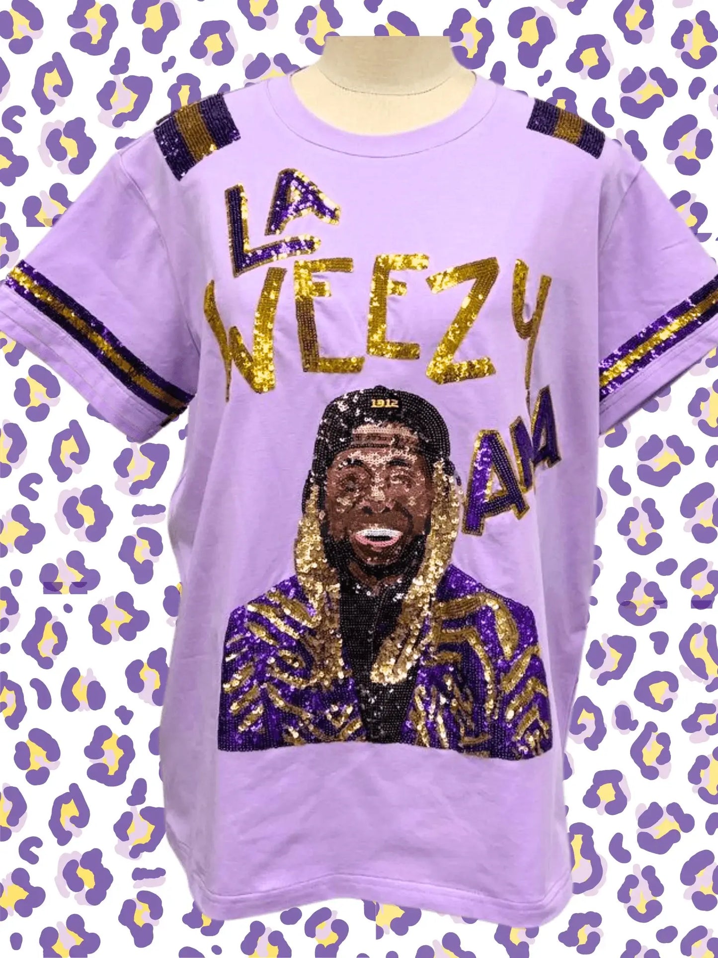Gameday Purple and Gold La Weezy Ana Tigers Sequin T-Shirt
