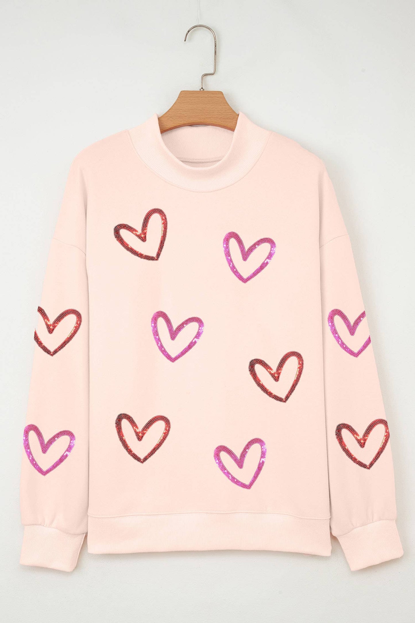 Sequin Heart Valentines Day Mock Neck Sweatshirt