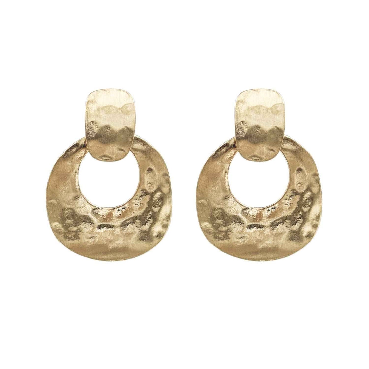 Matte Gold Hammered Circle 2" Earrings
