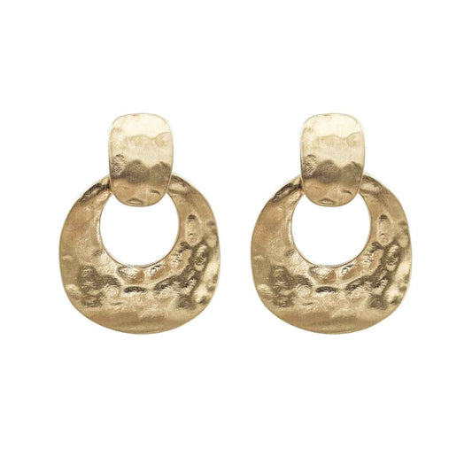 Matte Gold Hammered Circle 2" Earrings