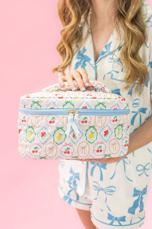Quilted Cosmetic Bag with Top Handle - Fruit Cocktail