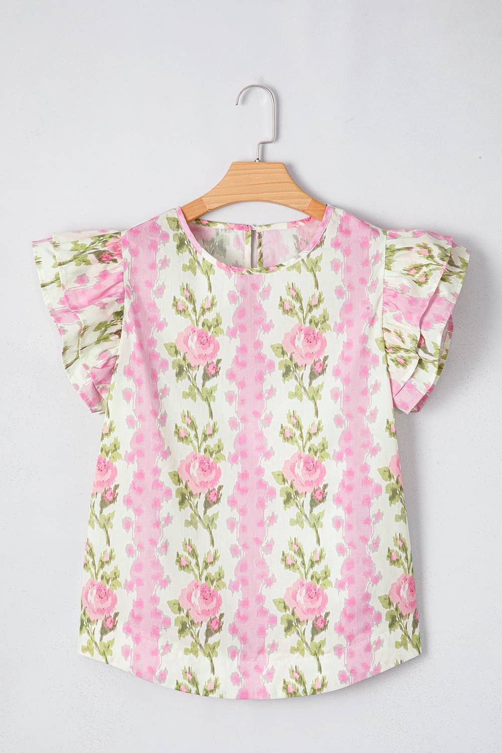 Floral Print Striped Ruffled Sleeve Top