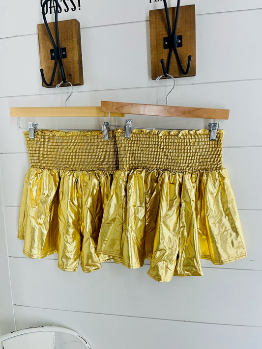 Smocked Metallic Gold Shorts