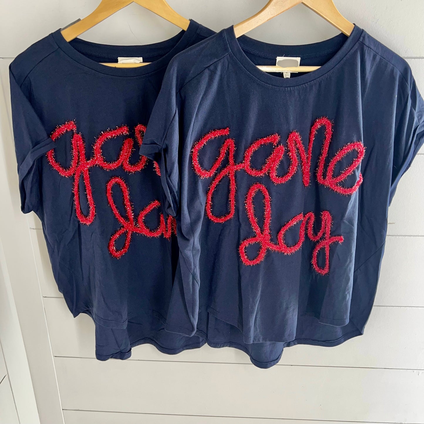 Gameday Metallic Letters Navy Vintage Washed Top