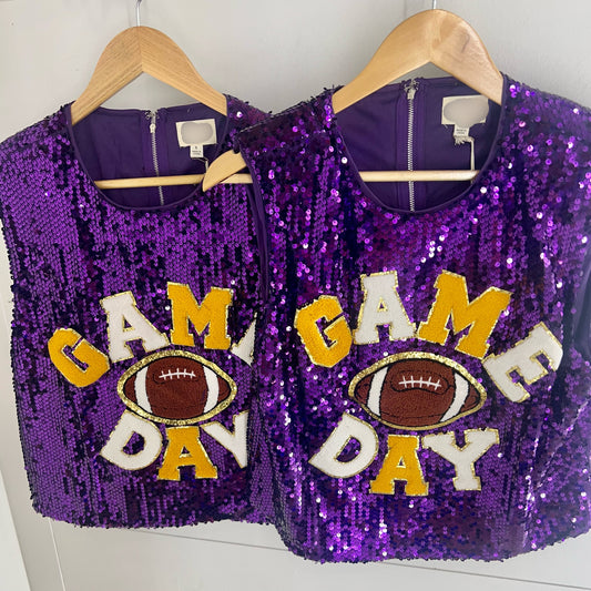 Game Day Football Patch Sequin Top