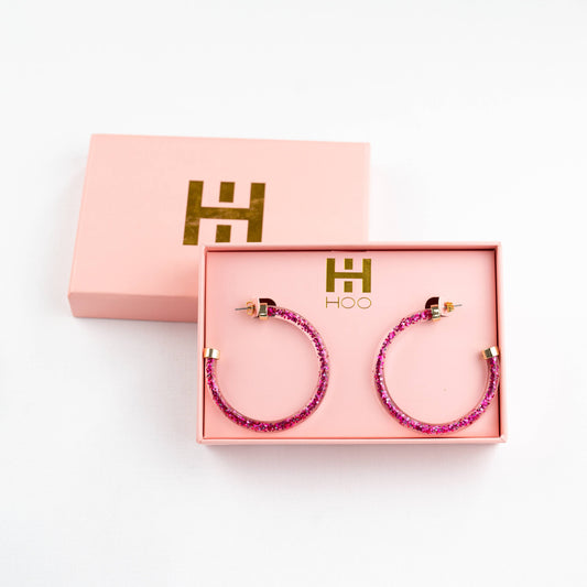 Dark Pink Glitter Hoops