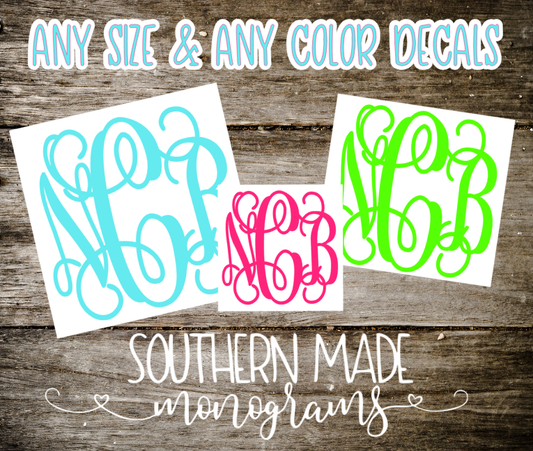 Monogrammed Decal - Choose size & Color