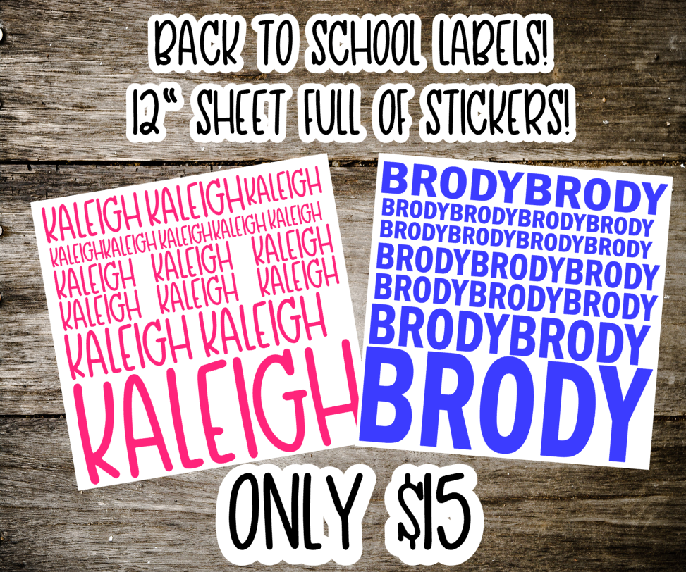 Name Stickers - Decal Sheet - Back to school decals
