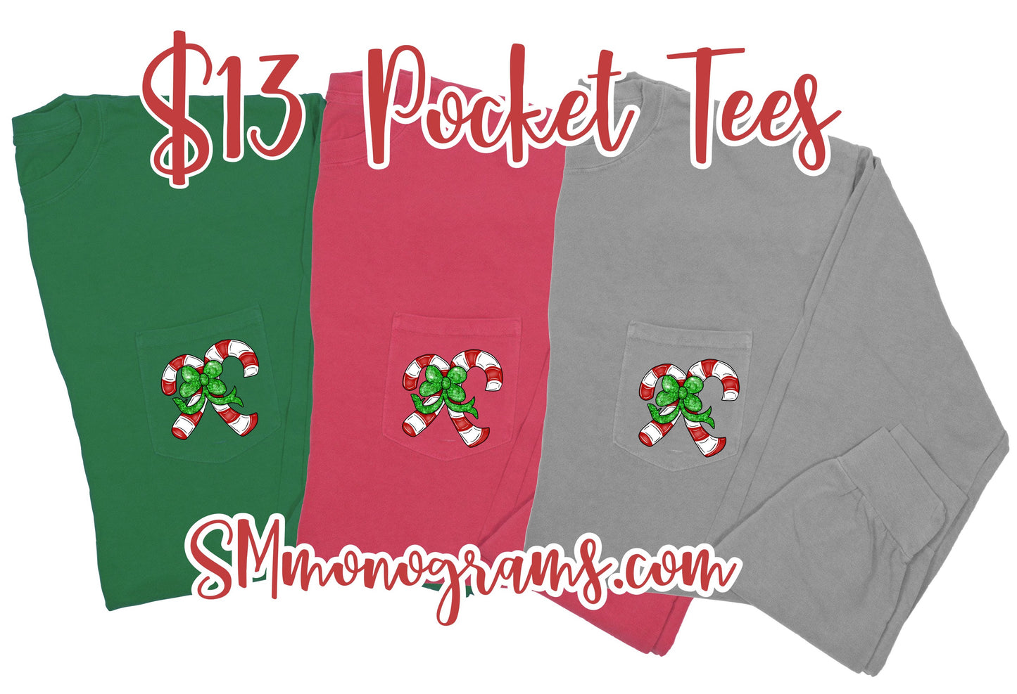 Candy Cane  Pocket Tee - Multiple Color Options
