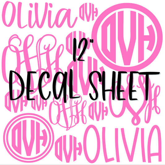 12" Decal Sheet // Choose your color