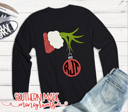 The Grinch Monogrammed Christmas T-Shirt - Short or Long Sleeve - Choose All Colors