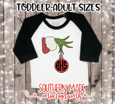 The Grinch Monogram Baseball Tee - Youth - Toddler - Adult