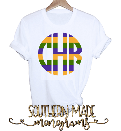 Mardi Gras Striped Monogram Shirt - Tank, Short or Long Sleeve