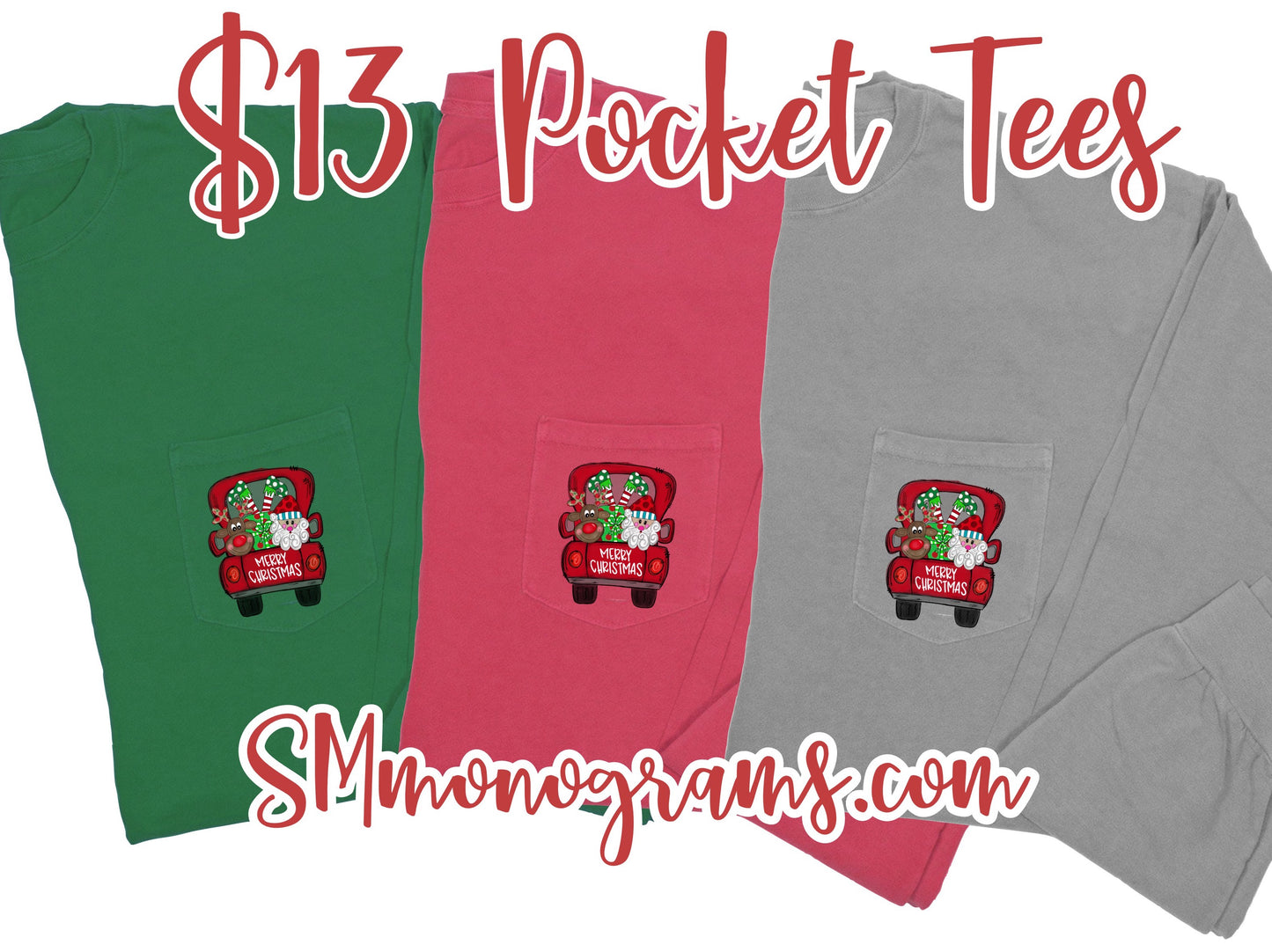 Santa Truck Pocket Tee - Multiple Color Options