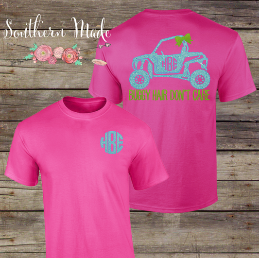 Buggy Hair Don't Care Monogrammed Tshirt -  Choose all your colors