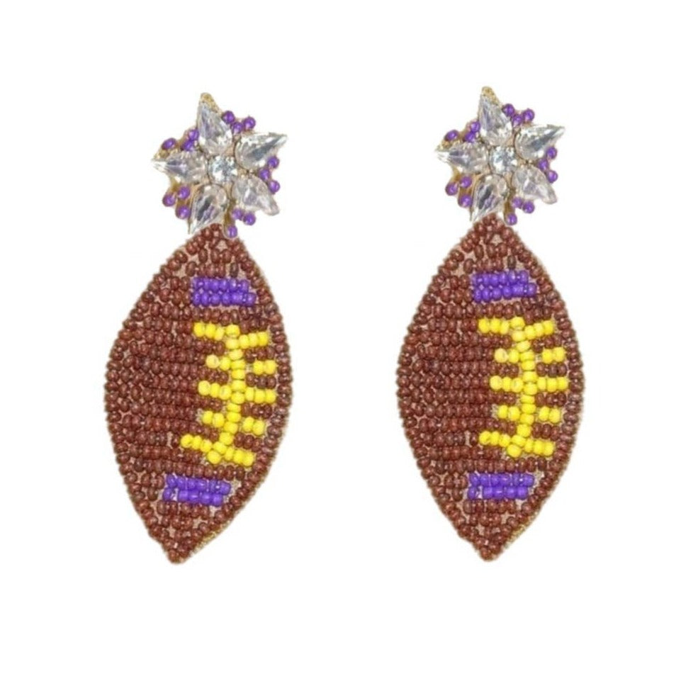 Purple & Gold Football Earrings