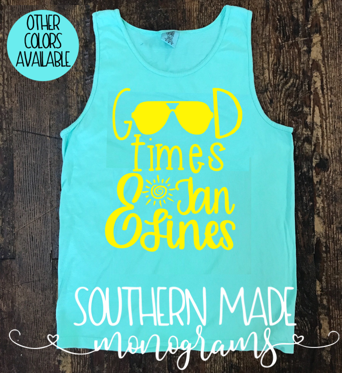 Good Times and Tan Lines Tank With Sunglasses -Short / Long Sleeve, Tank or Raglan