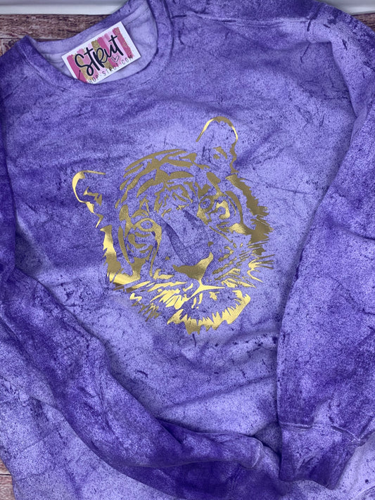 Tiger Head -  Color Blast Sweatshirt With Gold Foil