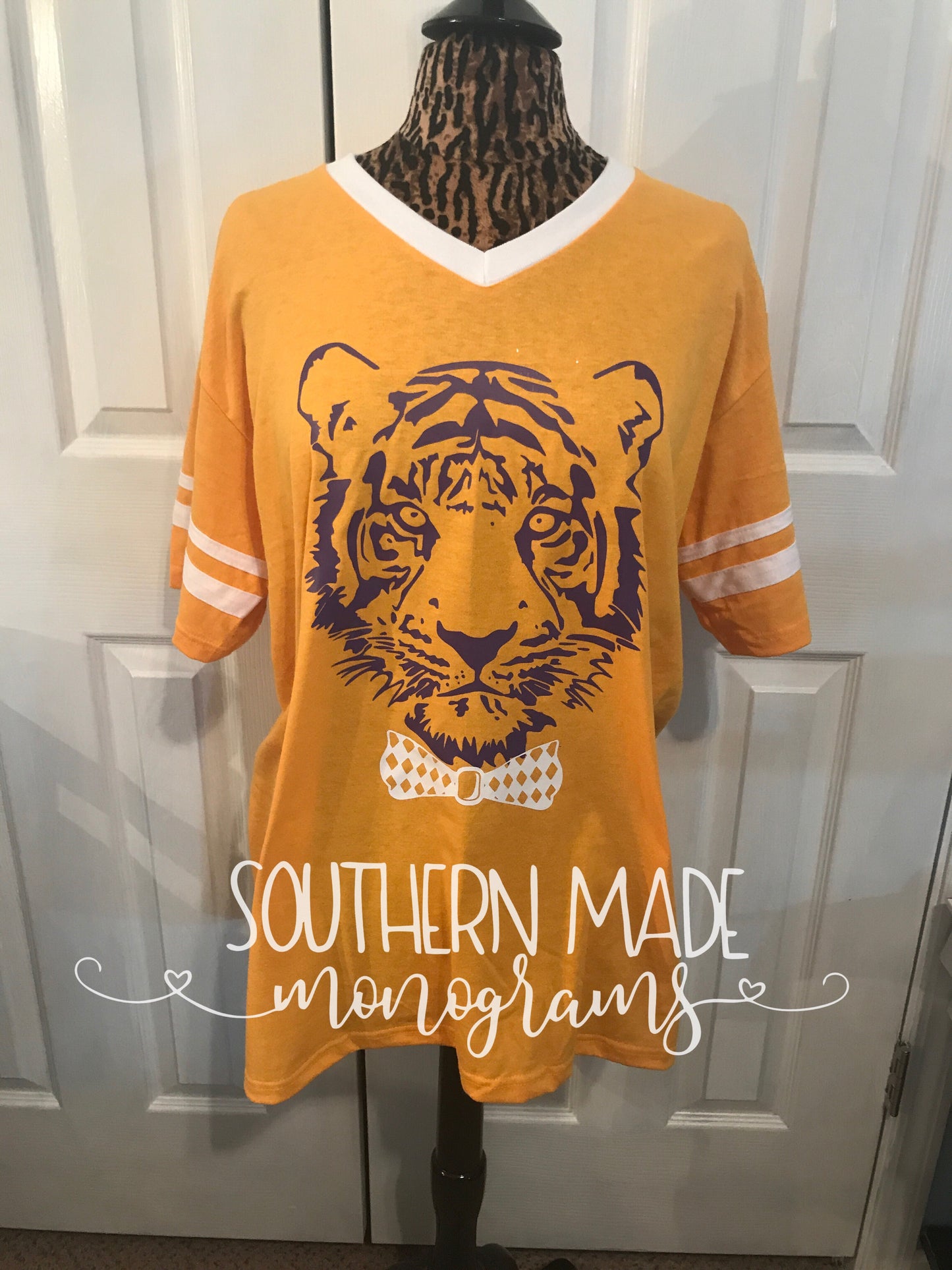 Tiger Head With Bow Tie - Jersey Tshirt - Choose Colors