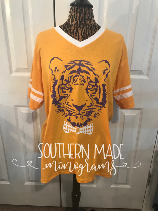 Tiger Head With Bow Tie - Jersey Tshirt - Choose Colors