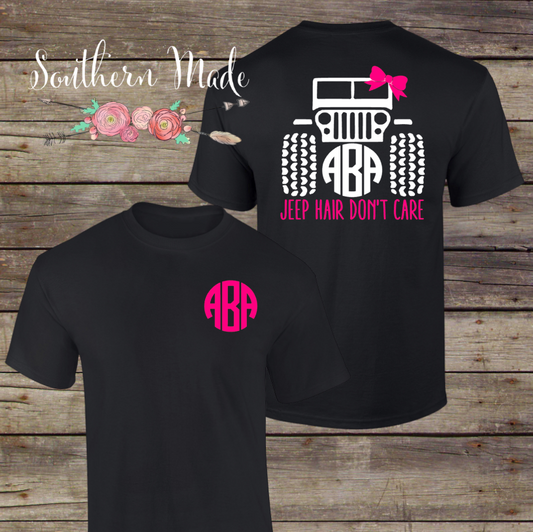 Jeep Hair Don't Care Monogrammed T Shirt - Short or Long Sleeve - Choose all your colors
