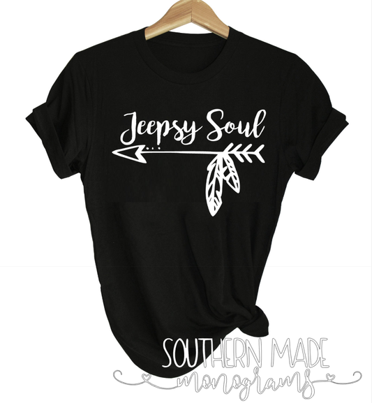 Jeepsy Soul Tshirt - Short or Long Sleeve - Cursive Font