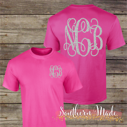 Monogrammed T Shirt - Design Large On Back and Pocket Area - Choose All Your Colors
